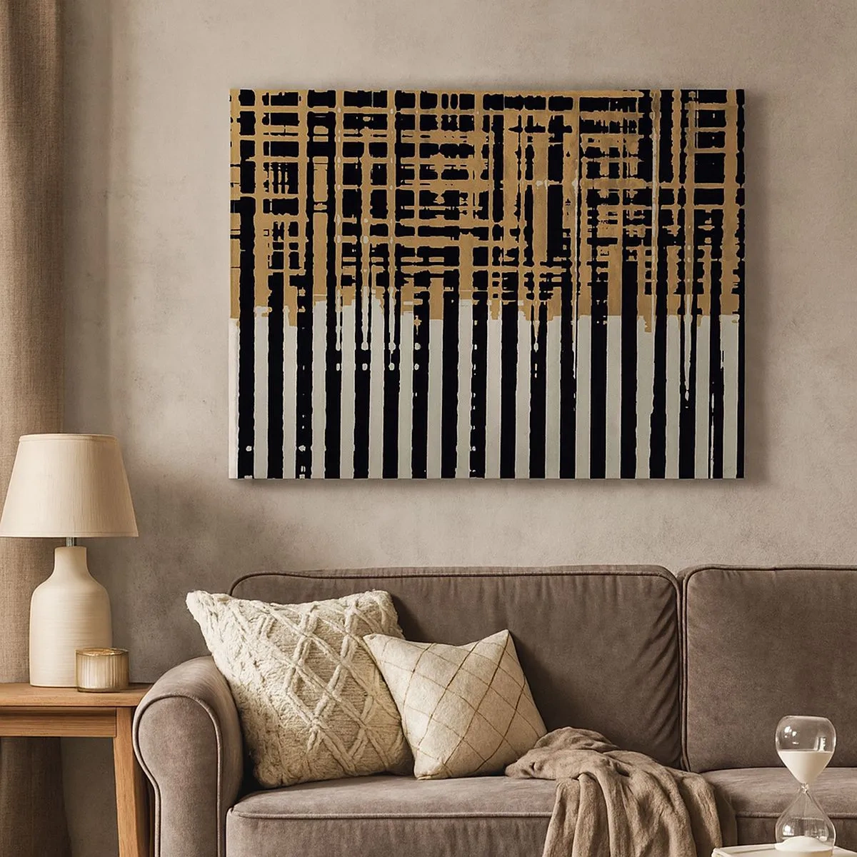 Impression sur toile - Image sur toile - Lignes abstraites en noir, beige et blanc - 70x50cm - Abstraction architecturale - Décoration murale moderne pour le salon et la chambre ARTTOR