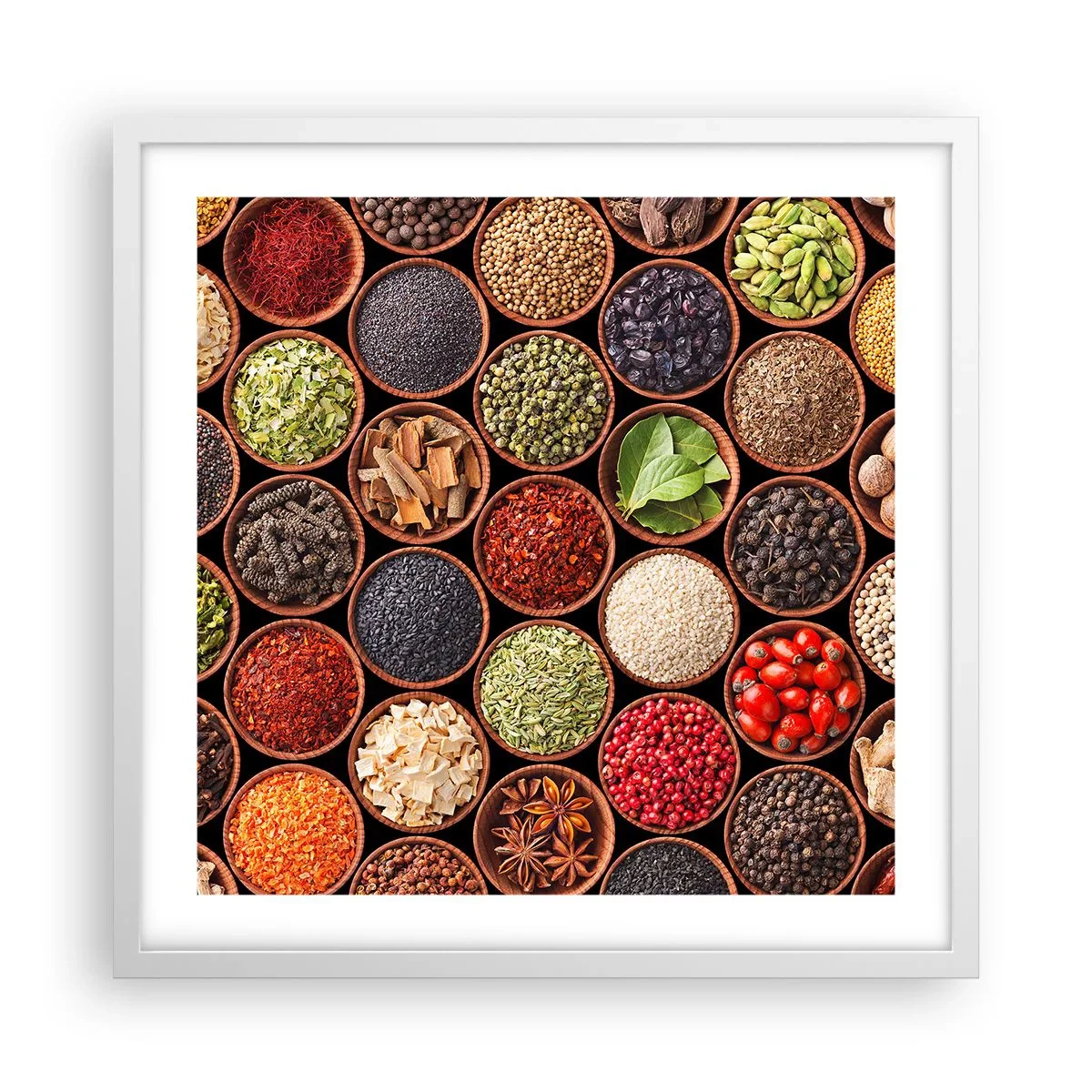 Affiche dans un cadre blanc - Poster - Toutes les saveurs du monde - 50x50 cm