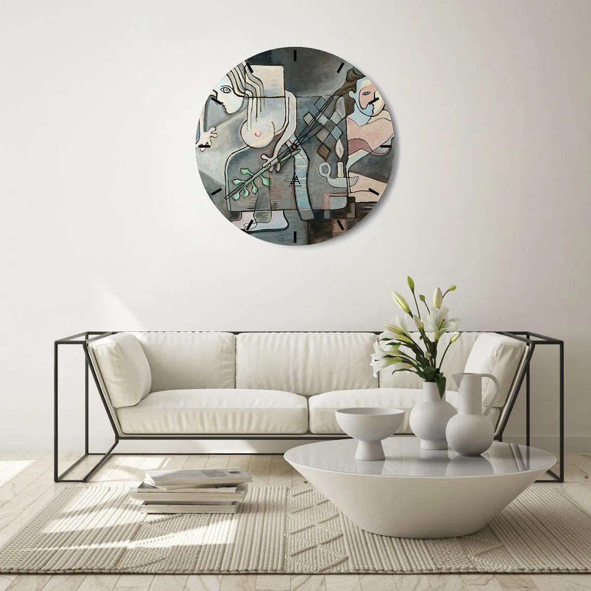 Horloge murale - Pendule murale - Une composition abstraite de deux figures avec des éléments en mosaïque. - 30x30cm - Mosaïque d'esprit et de matière - Décoration murale moderne pour le salon, la cuisine et la chambre ARTTOR