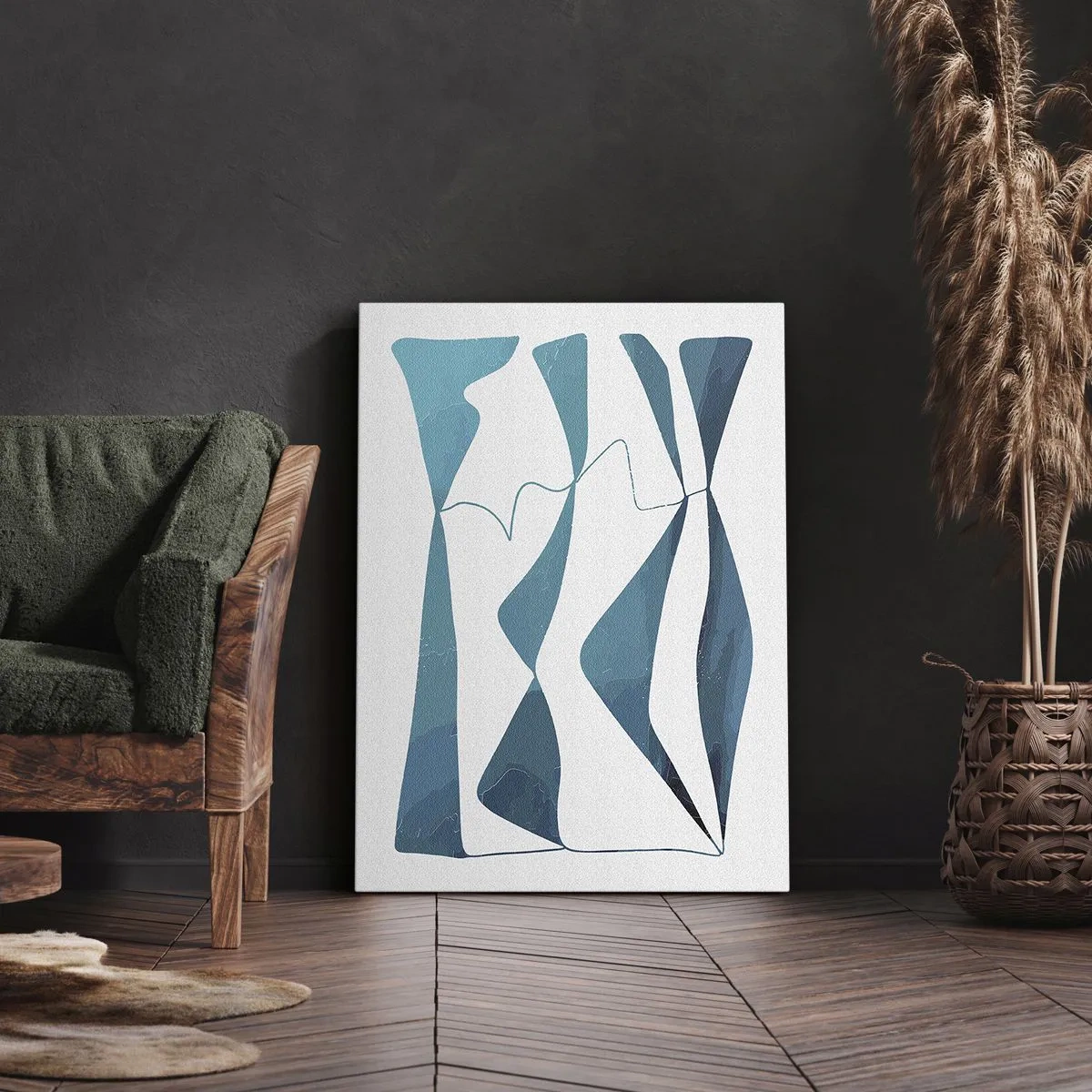 Impression sur toile - Image sur toile - Formes abstraites dans des tons de bleu sur fond blanc - 50x70cm - Abstraction : composé turquoise - Décoration murale moderne pour le salon et la chambre ARTTOR