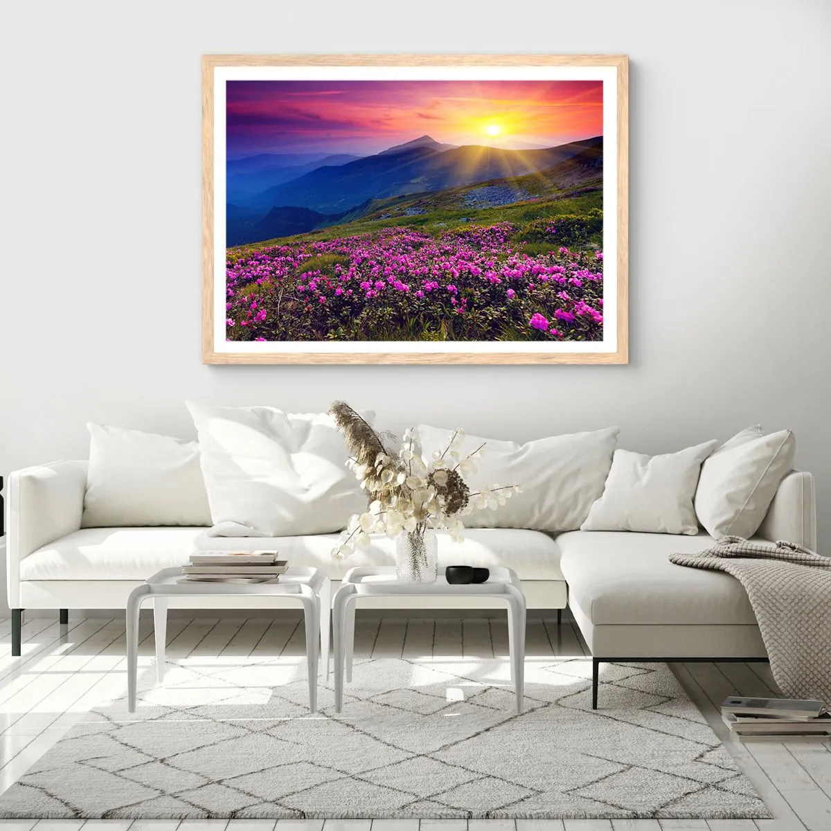 Affiche dans un chêne clair - Poster - … Et autour, ça sent le pin des montagnes et l'odeur de la prairie - 70x50 cm