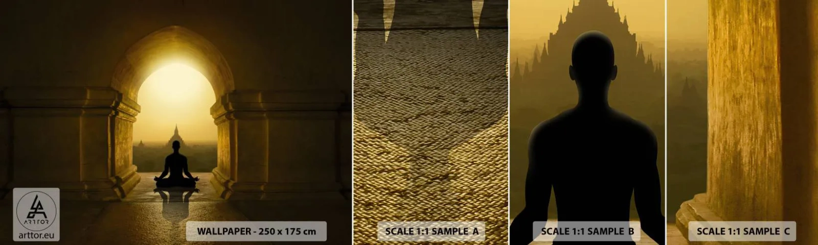 Échantillon de Papier Peint Autocollant Deluxe Sticker - Pleine harmonie - Méditation, Temple, Bouddha - 100x30 cm