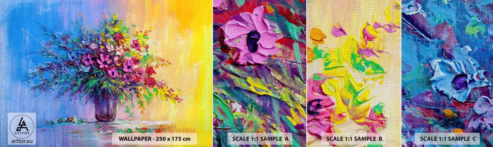 Échantillon de Papier Peint Premium Canvas - Cadeau d'été de la prairie - Fleurs dans un vase, Morceau, Bouquet de fleurs - 100x30 cm