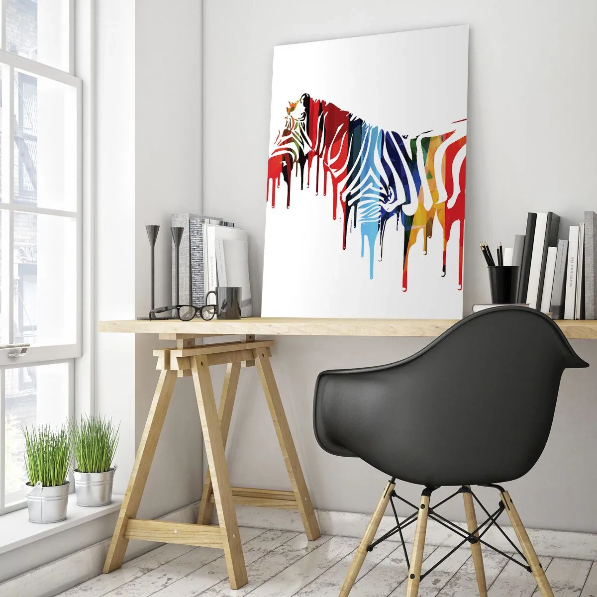 Impression sur verre - Image sur verre - Zèbre abstrait aux couleurs vives avec un effet de peinture - 70x100cm - Pas seulement en noir et blanc - Décoration murale moderne pour le salon et la chambre ARTTOR