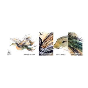 Échantillon de Papier Peint Autocollant Deluxe Sticker - Sur les ailes de la poésie - Abstraction, Oiseau, Livre - 100x30 cm