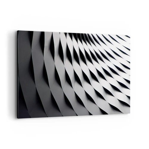 Impression sur toile - Image sur toile - Motif géométrique abstrait dans des tons de noir et blanc - 120x80cm - A la surface des vagues - Décoration murale moderne pour le salon et la chambre ARTTOR