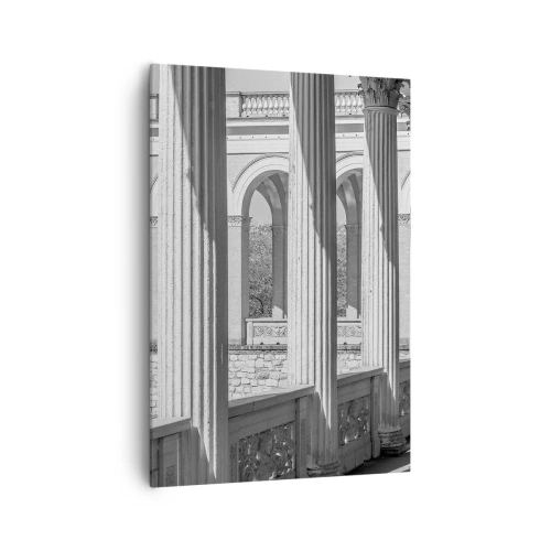 Impression sur toile - Image sur toile - Colonnade de style classique en noir et blanc - 70x100cm - Arcade ensoleillée - Décoration murale moderne pour le salon et la chambre ARTTOR