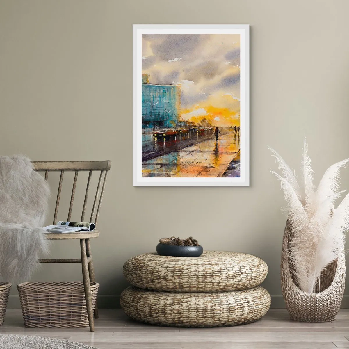 Affiche dans un cadre blanc - Poster - La vie sur le rivage - 61x91 cm