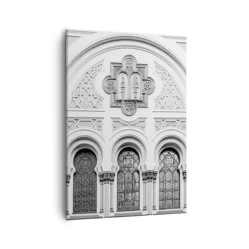 Impression sur toile - Image sur toile - Détails architecturaux de la façade dans un style monochrome - 50x70cm - À la frontière des cultures - Décoration murale moderne pour le salon et la chambre ARTTOR