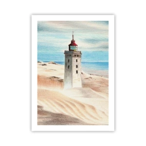 Affiche - Poster - Un phare sur fond de dunes de sable et de ciel bleu - 50x70cm - Toujours regarder la mer - Décoration murale moderne pour le salon et la chambre ARTTOR