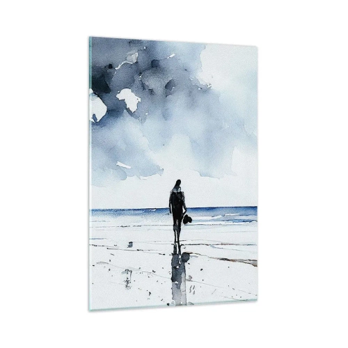 Impression sur verre - Image sur verre - Une silhouette sur une plage dans un environnement marin calme - 80x120cm - Conversation avec la mer - Décoration murale moderne pour le salon et la chambre ARTTOR