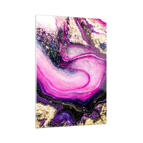 Impression sur verre - Image sur verre - Une composition abstraite dans des tons de violet et d'or. - 50x70cm - Un instant dans les coulisses - Décoration murale moderne pour le salon et la chambre ARTTOR