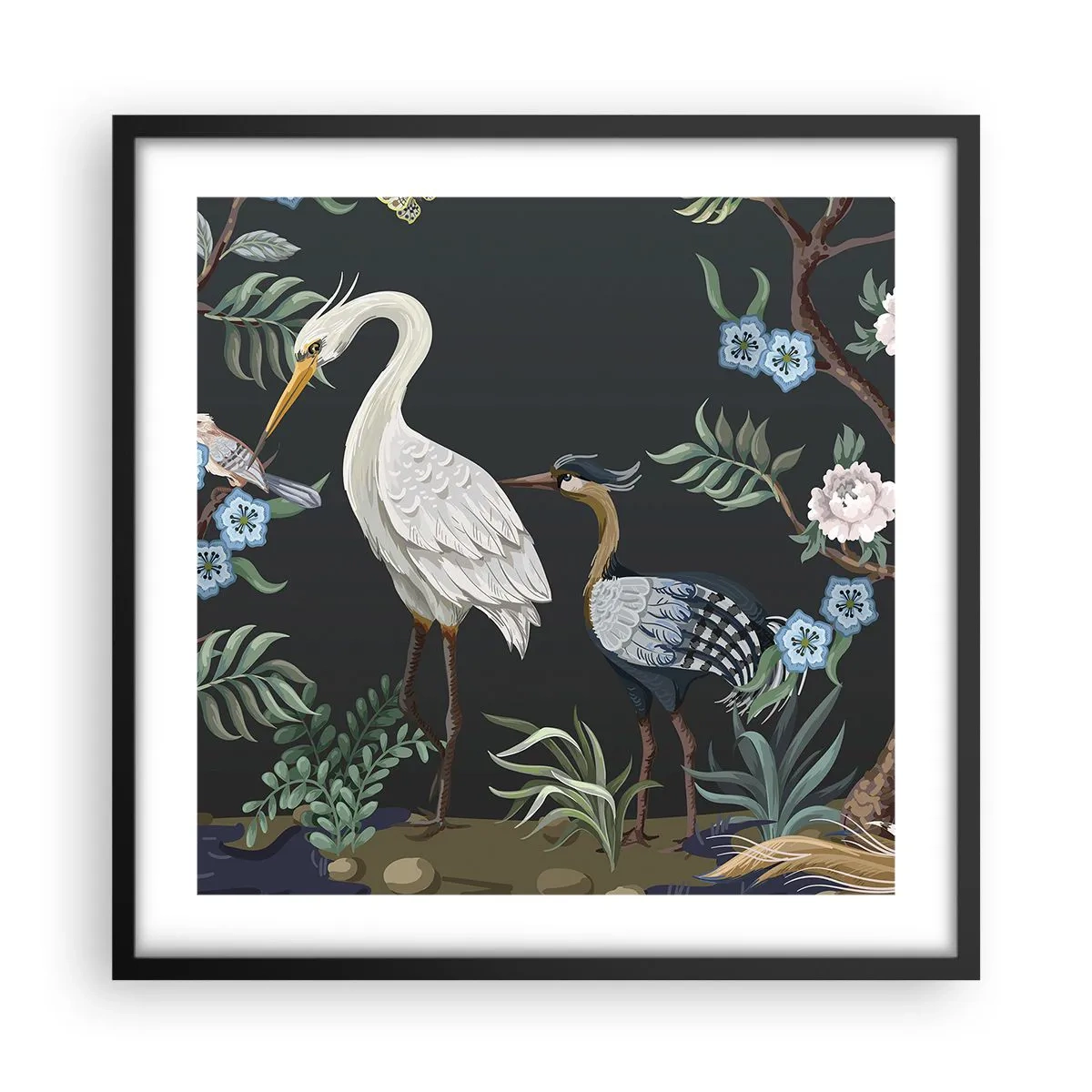 Affiche dans un cadre noir - Poster - Parade d'oiseaux - 50x50 cm