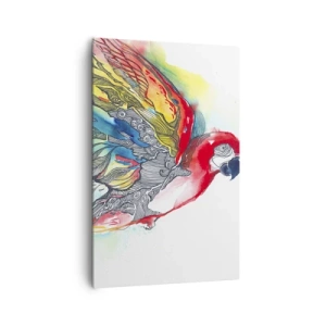 Impression sur toile - Image sur toile - Un perroquet coloré en vol avec des motifs abstraits sur ses ailes. - 80x120cm - Vivez haut en couleurs - Décoration murale moderne pour le salon et la chambre ARTTOR