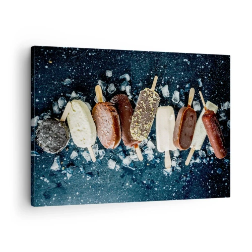 Impression sur toile - Image sur toile - Des glaces colorées disposées sur de la glace avec un fond sombre - 70x50cm - Le goût de l'été chaud - Décoration murale moderne pour le salon et la chambre ARTTOR