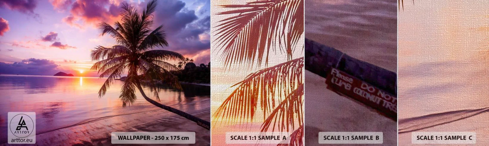 Échantillon de Papier Peint Premium Canvas - Le bonheur à l'horizon - Paysage, Cocotier, Mer - 100x30 cm