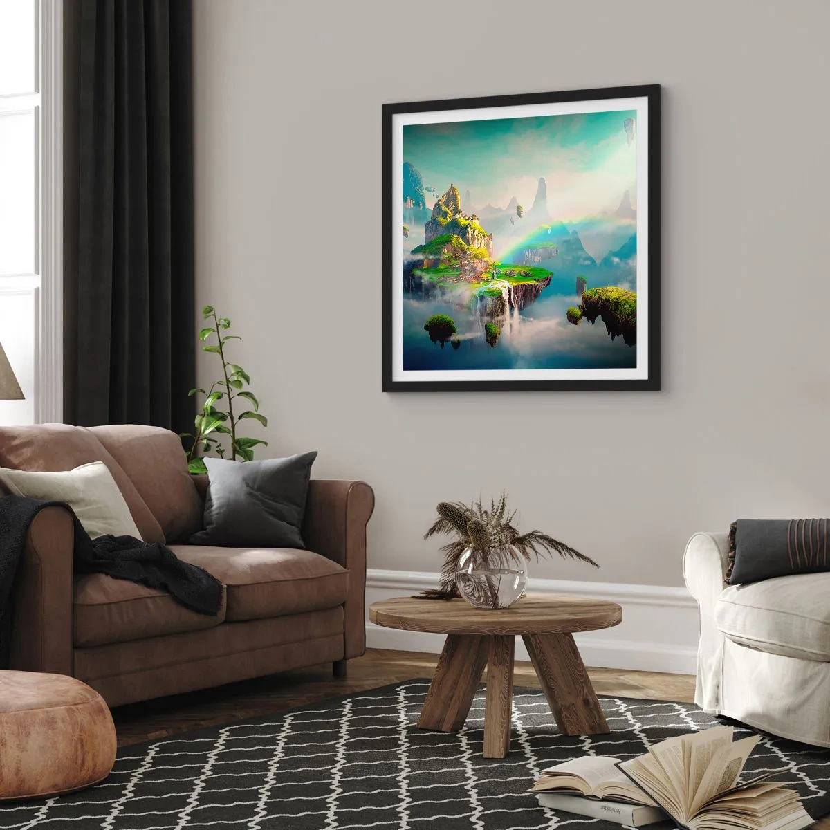 Affiche dans un cadre noir - Poster - Au milieu des cieux - îles du bonheur - 60x60 cm