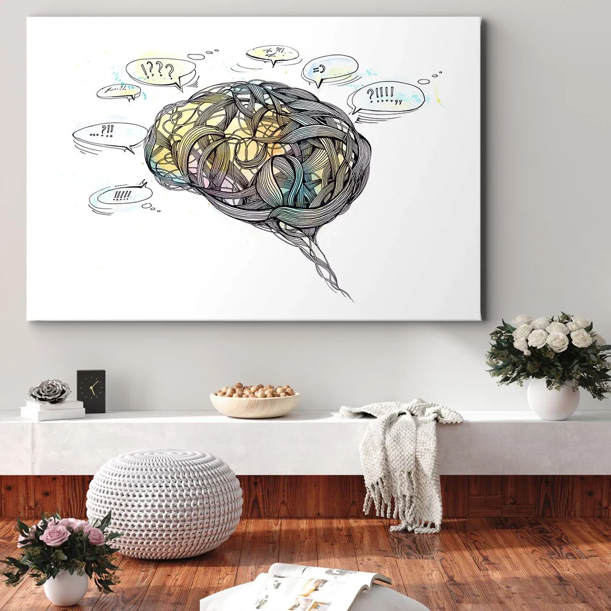 Impression sur toile - Image sur toile - Une vision artistique du cerveau avec des éléments colorés - 120x80cm - L'homme - un grand mystère - Décoration murale moderne pour le salon et la chambre ARTTOR