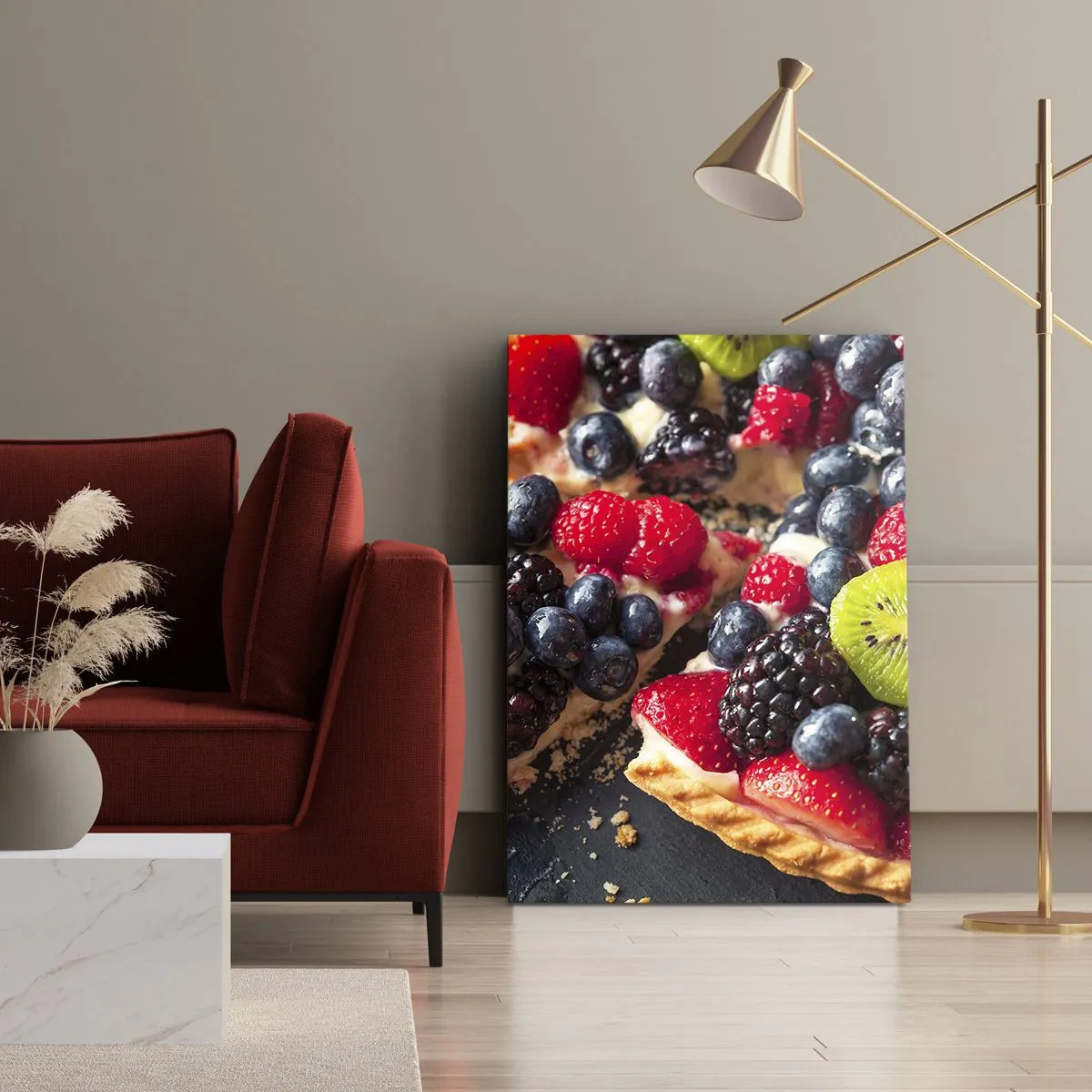 Impression sur toile - Image sur toile - Tarte colorée aux fruits et à la crème - 50x70cm - Dolce vita! - Décoration murale moderne pour le salon et la chambre ARTTOR