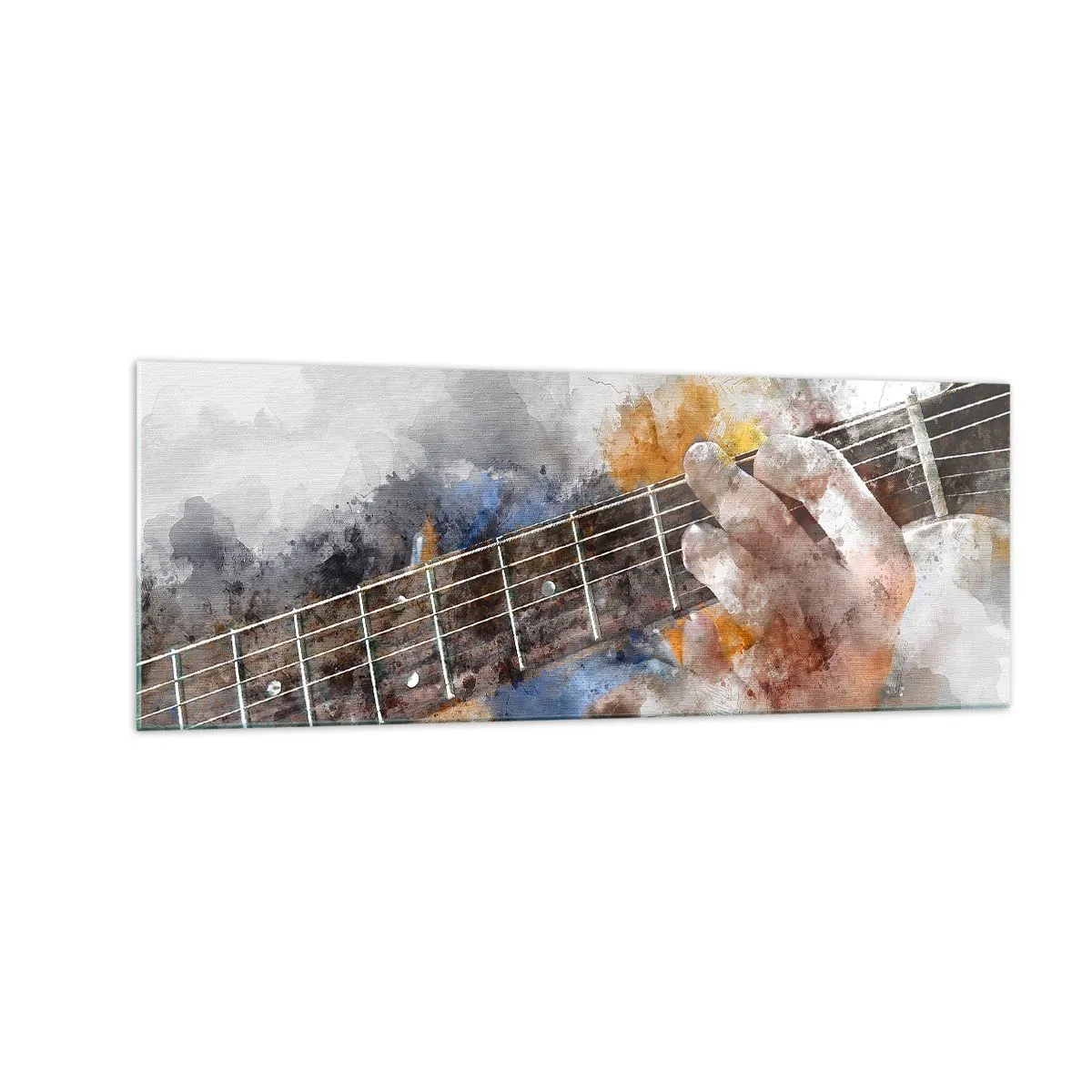 Impression sur verre - Image sur verre - Image abstraite d'une main jouant de la guitare - 140x50cm - La poésie entre les cordes - Décoration murale moderne pour le salon et la chambre ARTTOR