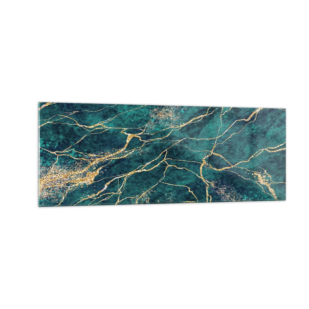 Impression sur verre - Image sur verre - Motif de marbre texturé dans des tons turquoise et or - 140x50cm - Mine d'or - Décoration murale moderne pour le salon et la chambre ARTTOR