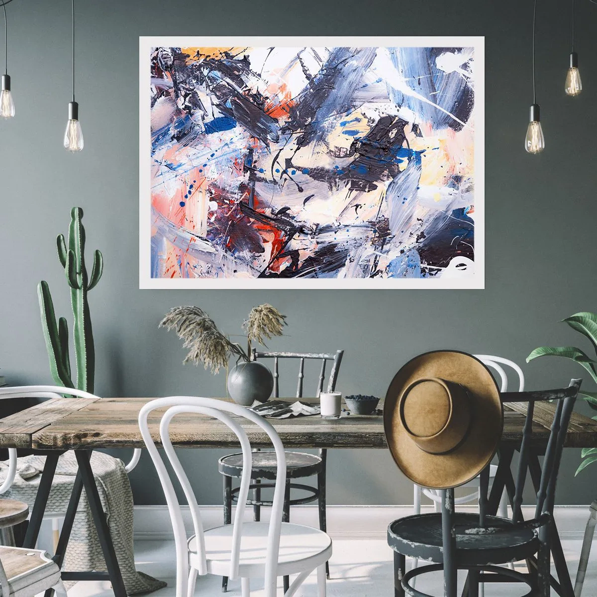 Affiche - Poster - Abstraction avec des coups de pinceau dynamiques en bleu et rouge. - 100x70cm - La danse folle de l'abstrait - Décoration murale moderne pour le salon et la chambre ARTTOR