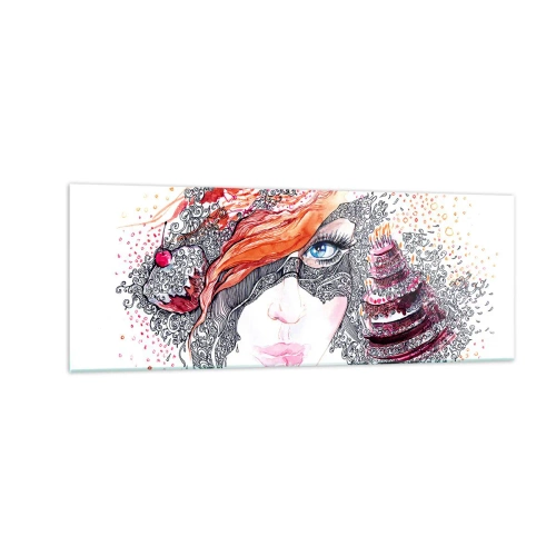 Impression sur verre - Image sur verre - Portrait artistique d'une femme avec des détails et un accent rouge - 140x50cm - Avec elle, c'est tous les jours la fête - Décoration murale moderne pour le salon et la chambre ARTTOR