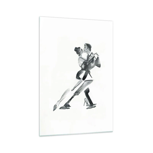 Impression sur verre - Image sur verre - Une illustration subtile d'un couple dansant dans un style monochrome. - 70x100cm - En un battement - Décoration murale moderne pour le salon et la chambre ARTTOR