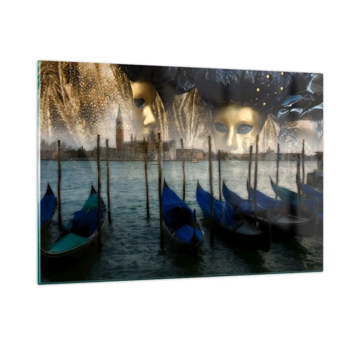 Impression sur verre - Image sur verre - Venise avec gondoles et masques de carnaval - 120x80cm - Il est temps de commencer le carnaval - Décoration murale moderne pour le salon et la chambre ARTTOR