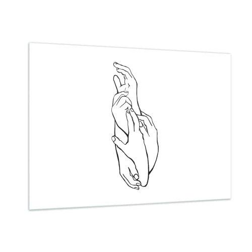 Impression sur verre - Image sur verre - Un dessin linéaire subtil de mains jointes sur un fond blanc. - 100x70cm - Bon contact - Décoration murale moderne pour le salon et la chambre ARTTOR
