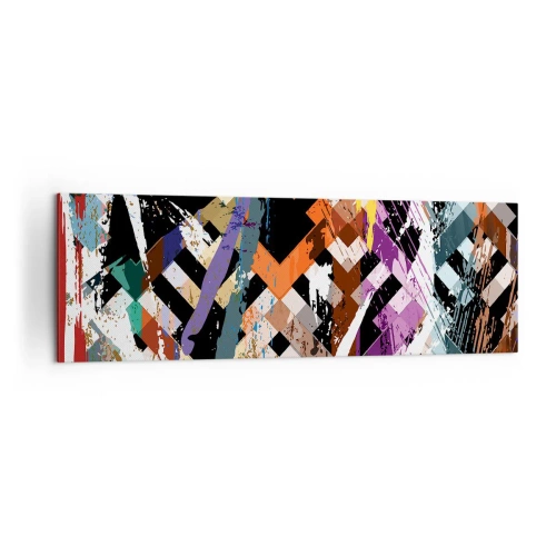 Impression sur toile - Image sur toile - Composition abstraite avec des lignes colorées sur fond noir - 160x50cm - Se mettre au carré - Décoration murale moderne pour le salon et la chambre ARTTOR