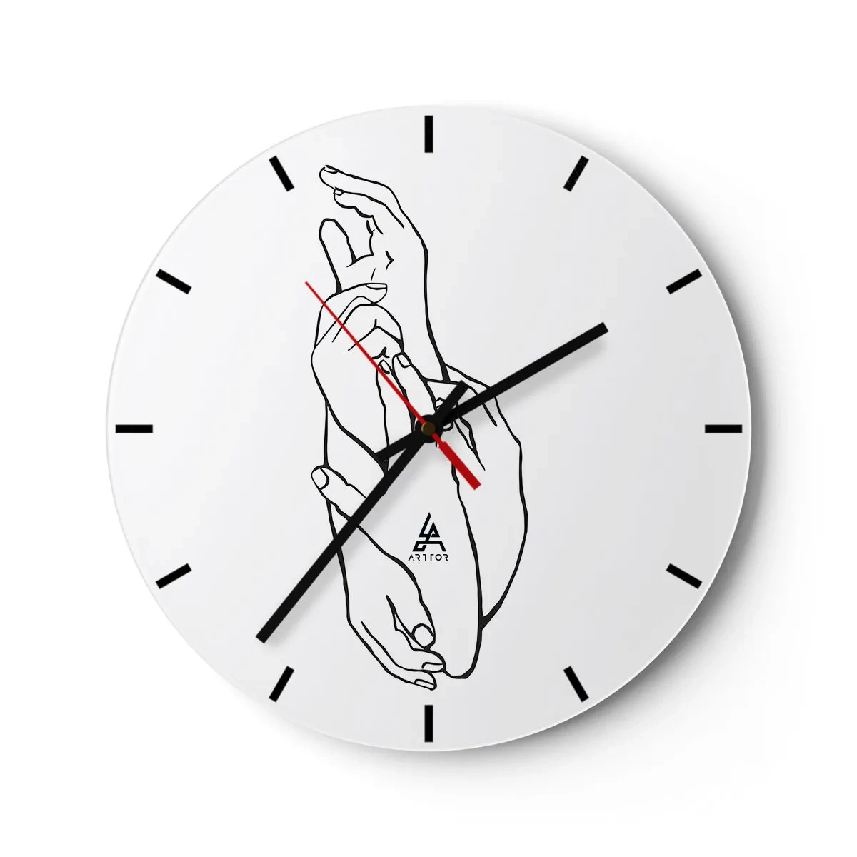 Horloge murale - Pendule murale - Un croquis délicat de deux mains jointes sur un fond blanc - 30x30cm - Bon contact - Décoration murale moderne pour le salon, la cuisine et la chambre ARTTOR