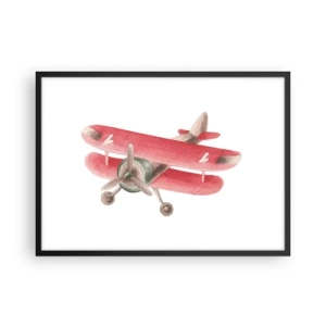 Affiche dans un cadre noir - Poster - Avion rétro rouge sur fond blanc - 70x50cm - Prêt pour les hauts vols - Décoration murale moderne pour le salon et la chambre ARTTOR