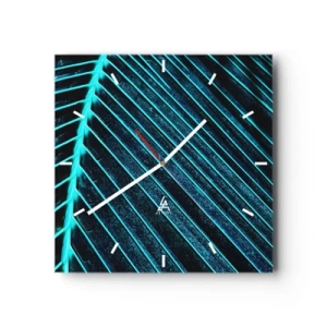 Horloge murale - Pendule murale - Macrophotographie d'une feuille dans les tons turquoise et bleu marine - 30x30cm - Texture verte - Décoration murale moderne pour le salon et la chambre ARTTOR