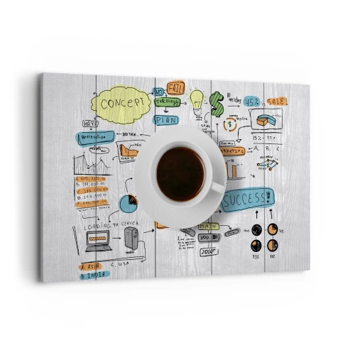 Impression sur toile - Image sur toile - Une tasse de café sur fond de dessin conceptuel - 120x80cm - Il est temps de faire une pause - Décoration murale moderne pour le salon et la chambre ARTTOR