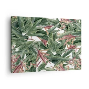 Impression sur toile - Image sur toile - Un motif de feuille décoratif dans des tons de vert et de bordeaux sur un fond clair - 70x50cm - Arbuste émeraude-lilas - Décoration murale moderne pour le salon et la chambre ARTTOR