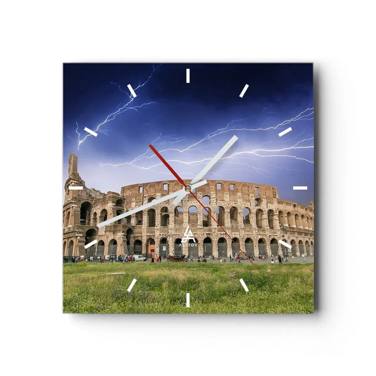Horloge murale - Pendule murale - Le Colisée de Rome illuminé par la foudre - 30x30cm - Arène de combat - Décoration murale moderne pour le salon et la chambre ARTTOR