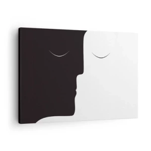Impression sur toile - Image sur toile - Une silhouette minimaliste de deux visages aux couleurs contrastées. - 70x50cm - Unité des contraires - Décoration murale moderne pour le salon et la chambre ARTTOR