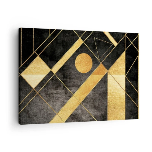 Impression sur toile - Image sur toile - Formes géométriques dans les tons or et noir - 70x50cm - Soleil du désert - Décoration murale moderne pour le salon et la chambre ARTTOR