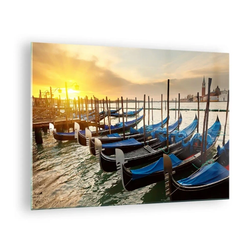 Impression sur verre - Image sur verre - Gondoles à Venise au coucher du soleil - 70x50cm - Avant que le vacarme n'arrive - Décoration murale moderne pour le salon et la chambre ARTTOR