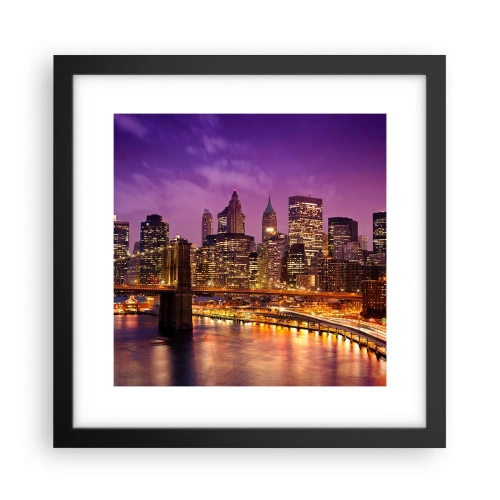 Affiche dans un cadre noir - Poster - Manhathann or violet - 30x30 cm
