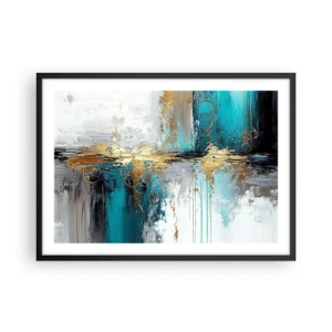 Affiche dans un cadre noir - Poster - Une composition abstraite aux accents turquoise et dorés. - 70x50cm - Tout coule - Décoration murale moderne pour le salon et la chambre ARTTOR