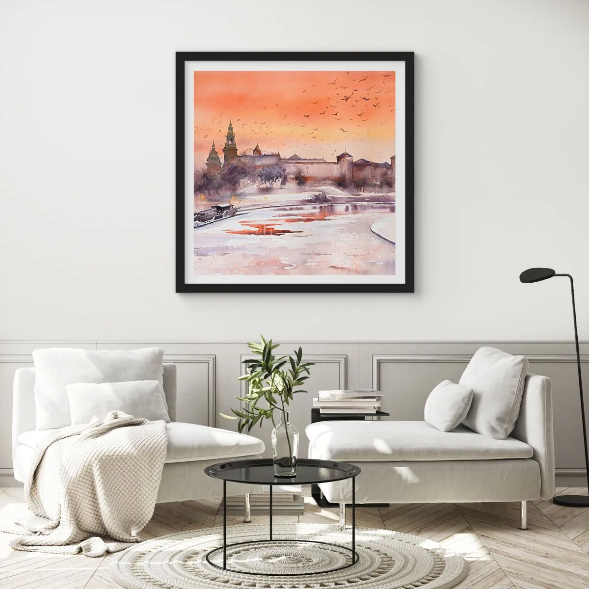 Affiche dans un cadre noir - Poster - Coucher de soleil royal - 30x30 cm