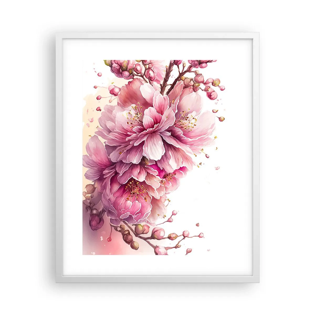 Affiche dans un cadre blanc - Poster - Fleur florissante de cerisier - 40x50 cm