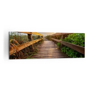 Impression sur toile - Image sur toile - Jetée en bois menant à la plage au coucher du soleil - 160x50cm - Tout droit vers le rivage - Décoration murale moderne pour le salon et la chambre ARTTOR