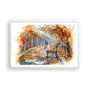 Affiche dans un cadre blanc - Poster - Errer ensemble à l'automne - 91x61 cm