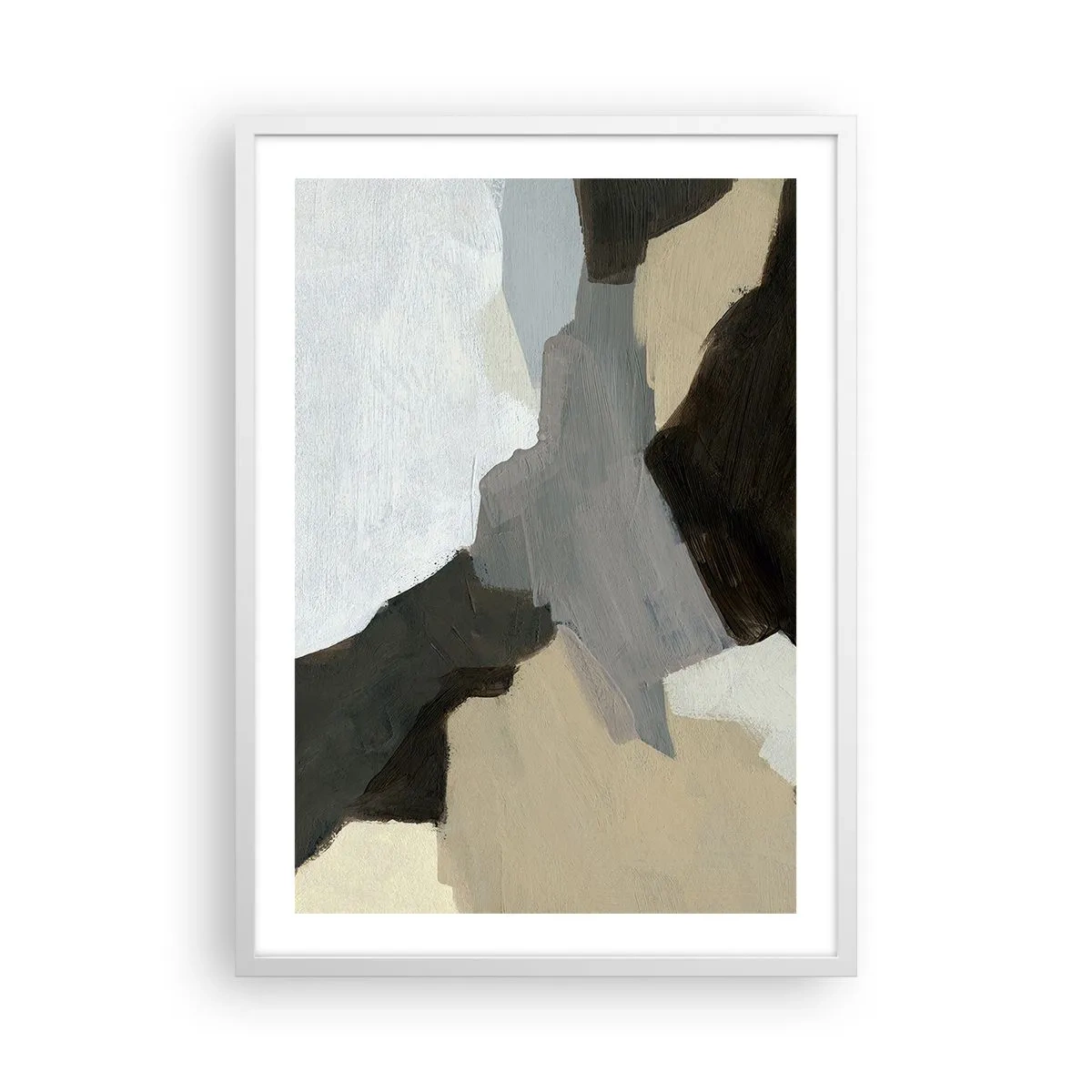 Affiche dans un cadre blanc - Poster - Abstraction : le carrefour du gris - 50x70 cm