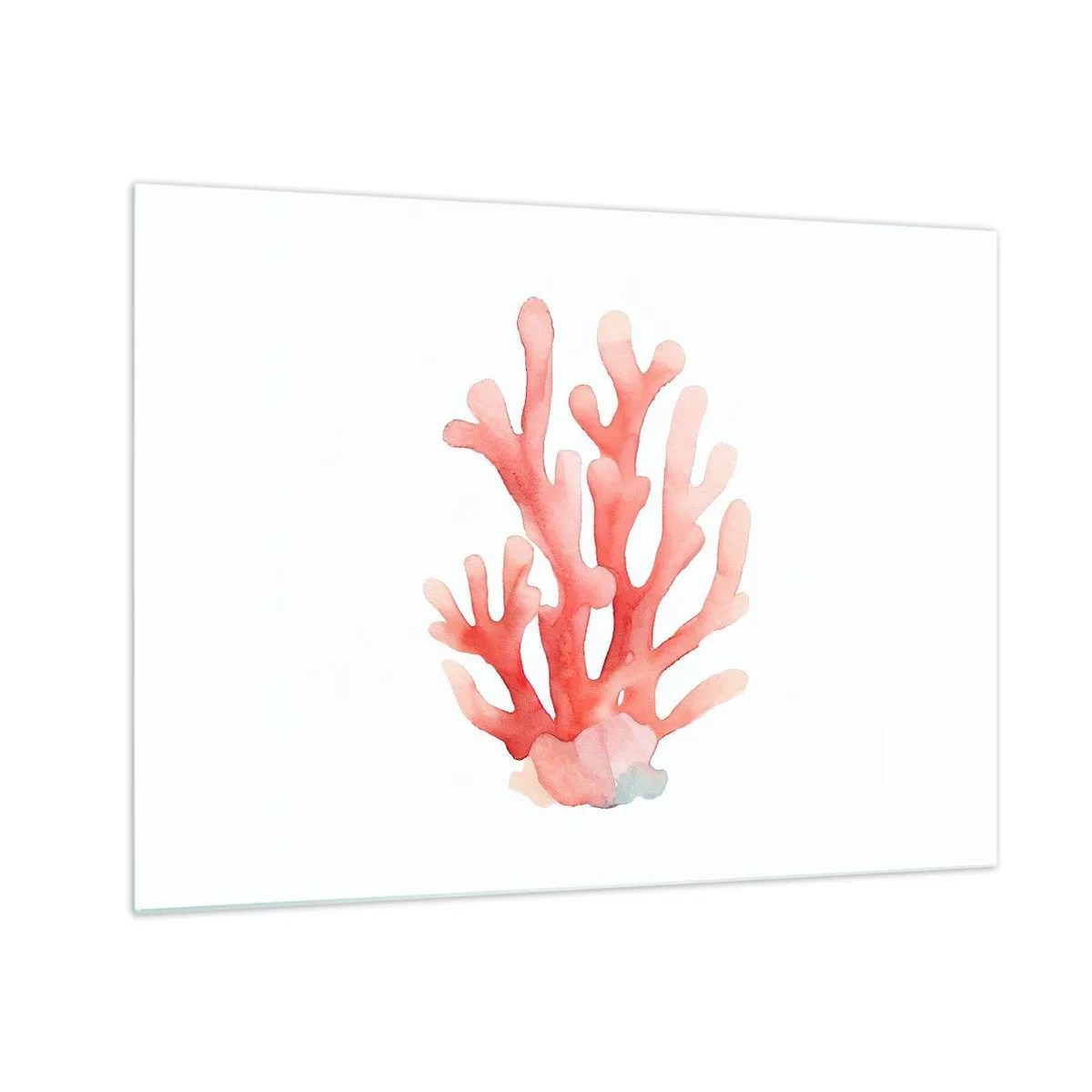 Impression sur verre - Image sur verre - Corail rose aquarelle sur fond blanc - 70x50cm - Corail couleur corail - Décoration murale moderne pour le salon et la chambre ARTTOR