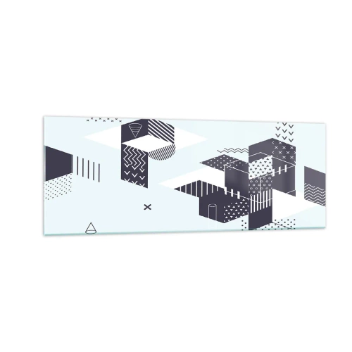 Impression sur verre - Image sur verre - Graphismes géométriques modernes dans des tons de blanc et de bleu marine - 140x50cm - Dans l'âme d'un mathématicien - Décoration murale moderne pour le salon et la chambre ARTTOR