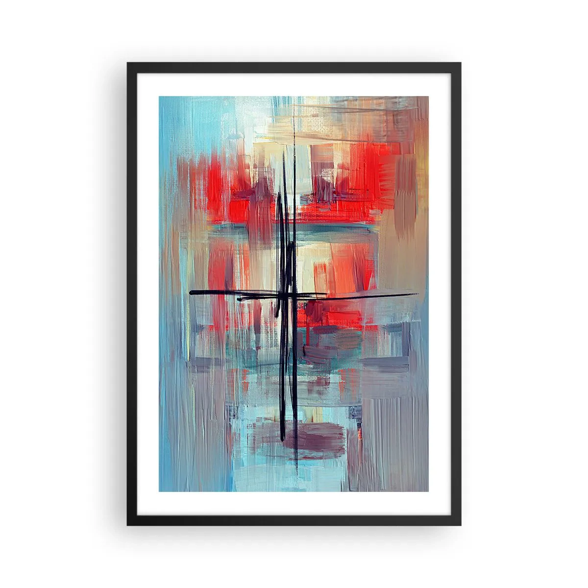 Affiche dans un cadre noir - Poster - Composition abstraite aux couleurs dynamiques - 50x70cm - Un paysage dans une dimension inconnue - Décoration murale moderne pour le salon et la chambre ARTTOR
